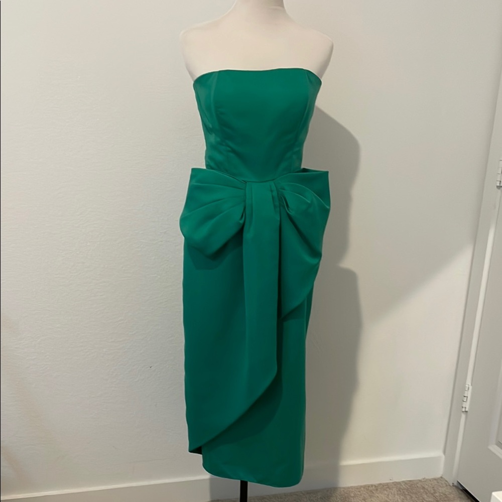 Vintage Victor Costa Strapless Bow Tea Length Formal Dress